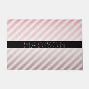 Your Name   Thin Rose Ombre & White Stripes Doormat