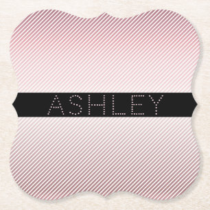 Your Name   Thin Rose Ombre & White Stripes Paper Coaster