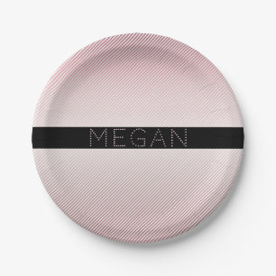 Your Name Thin Rose Ombre & White Stripes Paper Plate