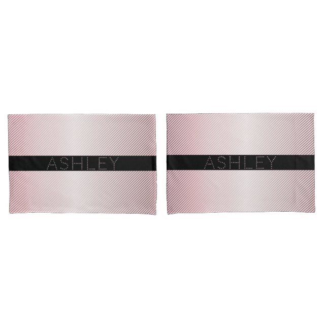 Your Name | Thin Rose Ombre & White Stripes Pillowcase (Front-Set)