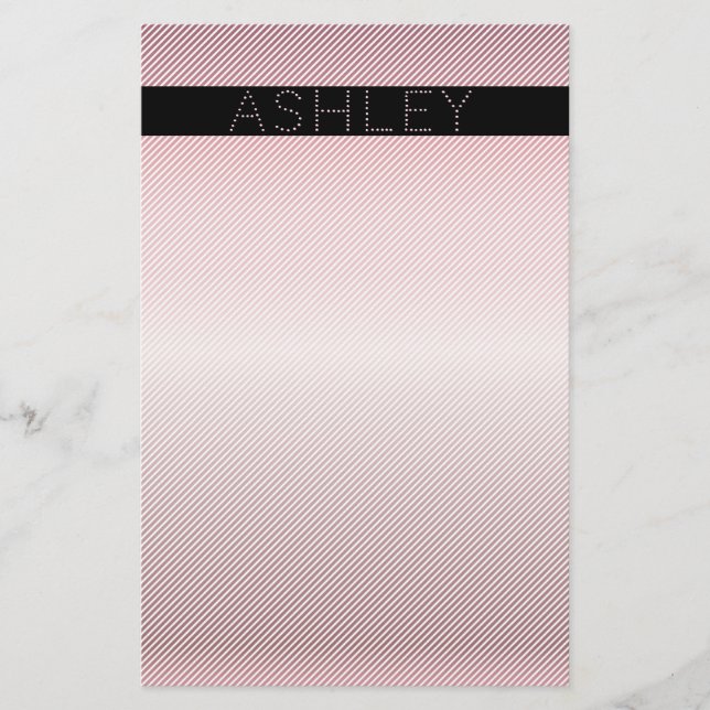 Your Name | Thin Rose Ombre & White Stripes Stationery (Front)