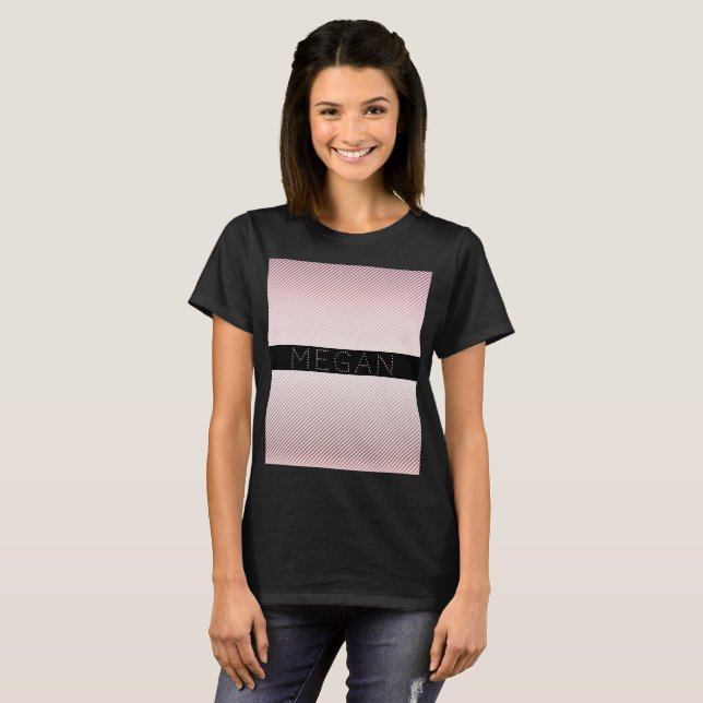 Your Name | Thin Rose Ombre & White Stripes T-Shirt (Front Full)