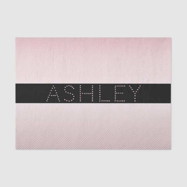 Your Name | Thin Rose Ombre & White Stripes Tissue Paper (Front)