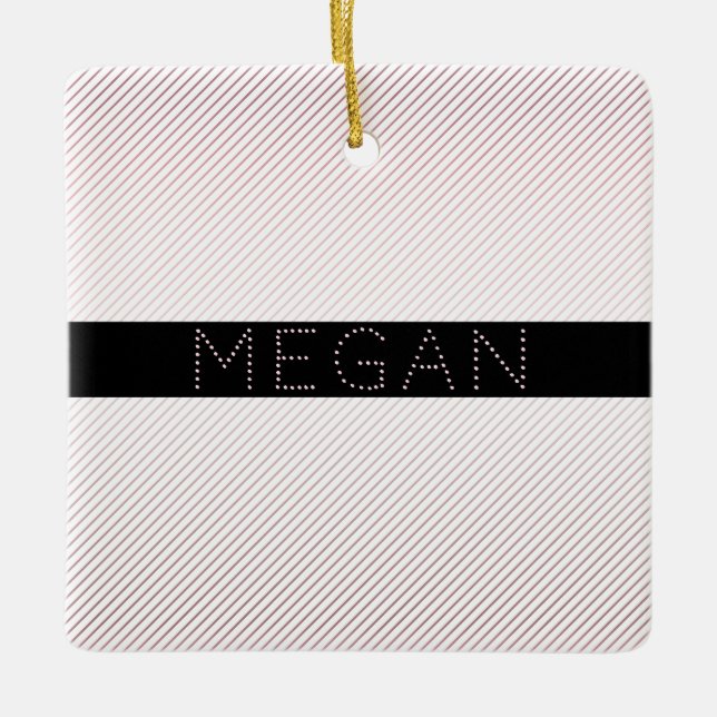 Your Name | Thin White & Sublte Rose Ombre Stripes Ceramic Ornament (Front)