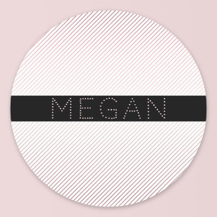 Your Name   Thin White & Sublte Rose Ombre Stripes Classic Round Sticker