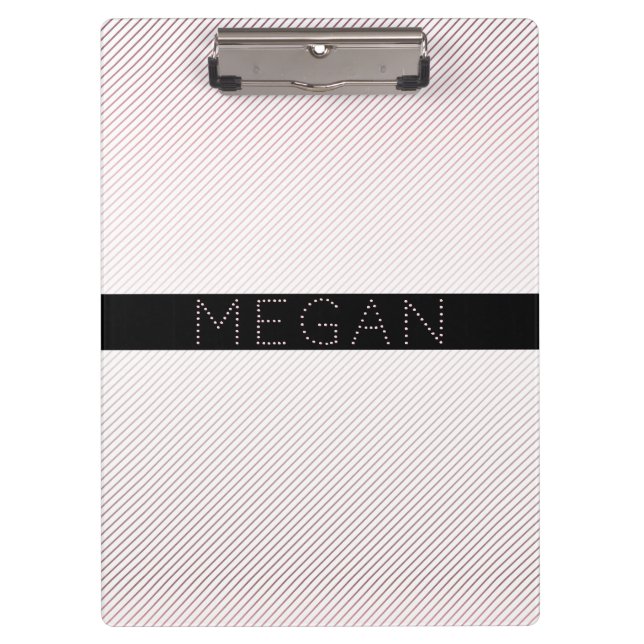 Your Name | Thin White & Sublte Rose Ombre Stripes Clipboard (Front)