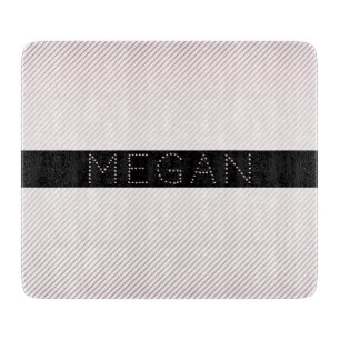 Your Name   Thin White & Sublte Rose Ombre Stripes Cutting Board