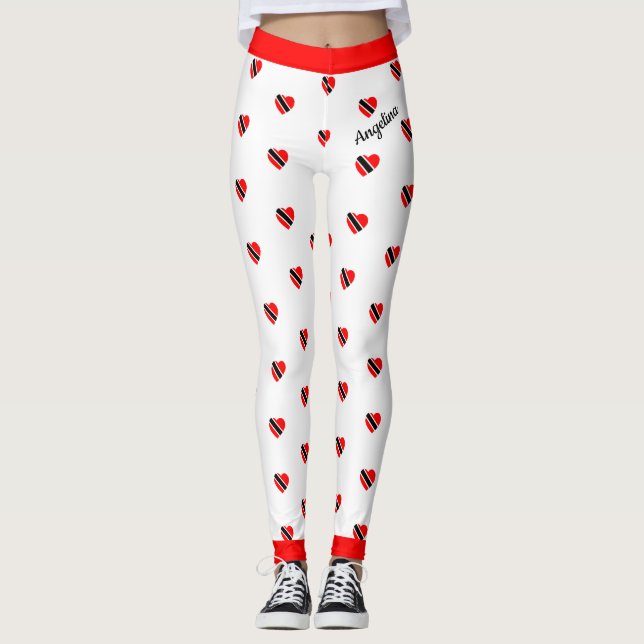 (Your Name) Trinidad Flag Hearts on (Your Colour) Leggings (Front)