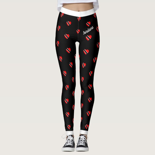 (Your Name) Trinidad Flag Hearts on (Your Colour) Leggings (Front)