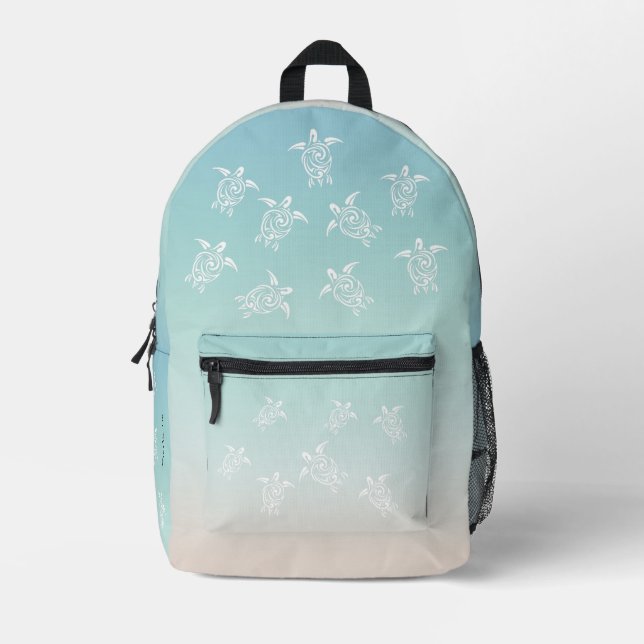 YOUR NAME Turtles Beach Themed Printed Backpack (Front)