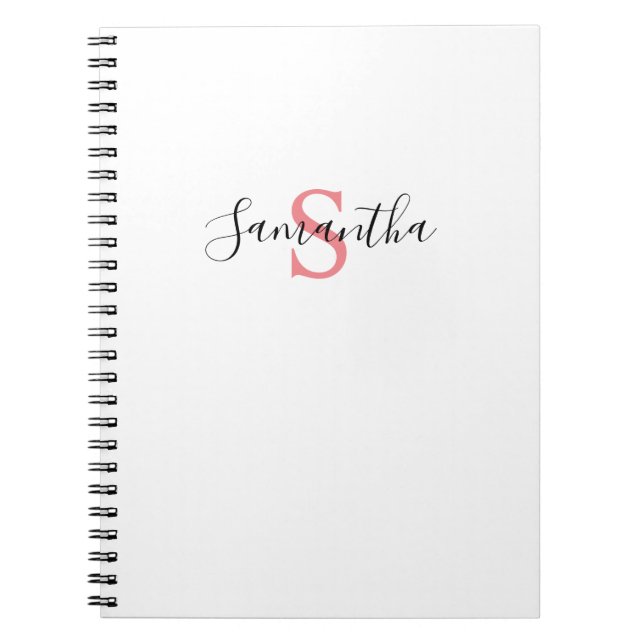 Your Name Typography Monogram - White & Pink Notebook (Front)