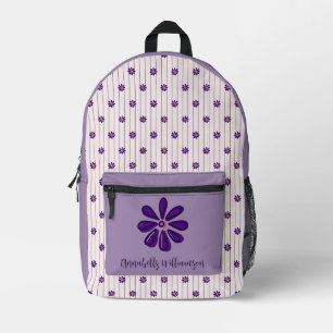 Your Name Violet & Blush Stripes - Purple Blooms Printed Backpack