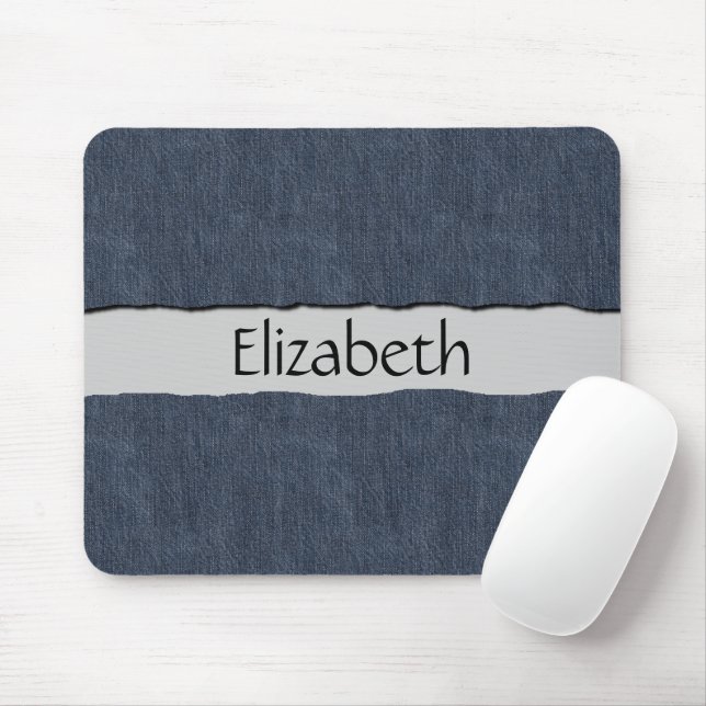 Your Name - Washed Denim Fabric (Twill Textile) Mouse Mat (With Mouse)