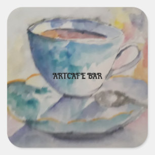Your name Watercolor coffee mug and saucer  Square Sticker