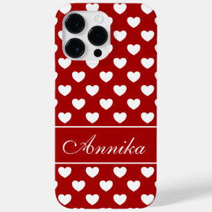Your Name, White Hearts On Red Case-Mate iPhone 14 Pro Max Case