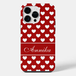 Your Name, White Hearts On Red iPhone 14 Pro Max Case