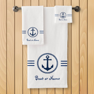 Your Name With Modern Sea Anchor Bath Towel Set