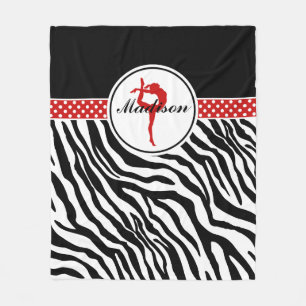 Your Name Zebra Print Gymnastics with Red Details Fleece Blanket