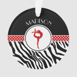 Your Name Zebra Print Gymnastics with Red Details Ornament