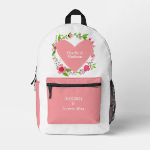 Your Names in a Flowery Heart Printed Backpack