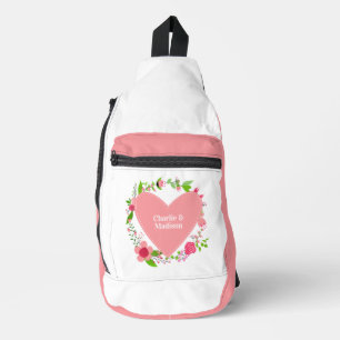 Your Names in a Flowery Heart Sling Bag
