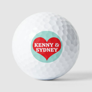Your Names Red Valentine Heart And Aqua Background Golf Balls