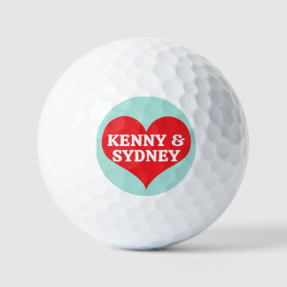 Your Names Red Valentine Heart And Aqua Background Golf Balls