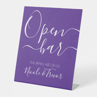 YOUR NAMES: Simple Calligraphy Open Bar Wedding Pedestal Sign