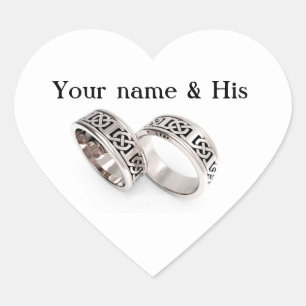 Your Names Two Celtic Wedding Rings Heart Sticker