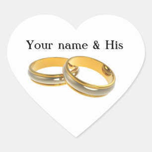 Your Names Two Gold Wedding Rings Heart Sticker