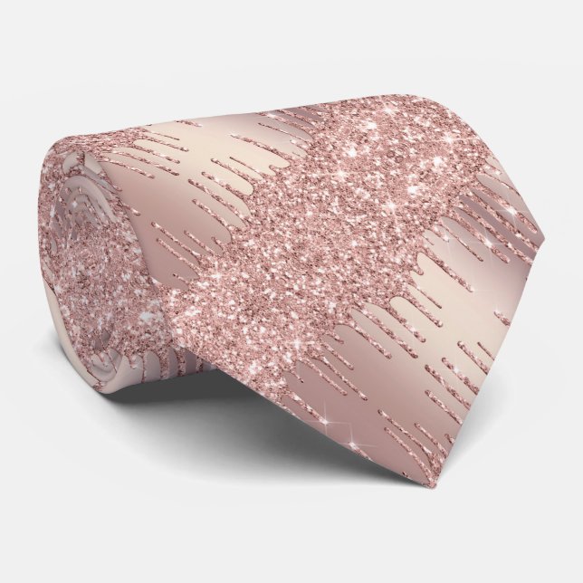 Your Neck Tie with Rose Gold Blush Glitter Drips (Rolled)