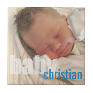 Your newborn baby boy photo keepsake blue name tile