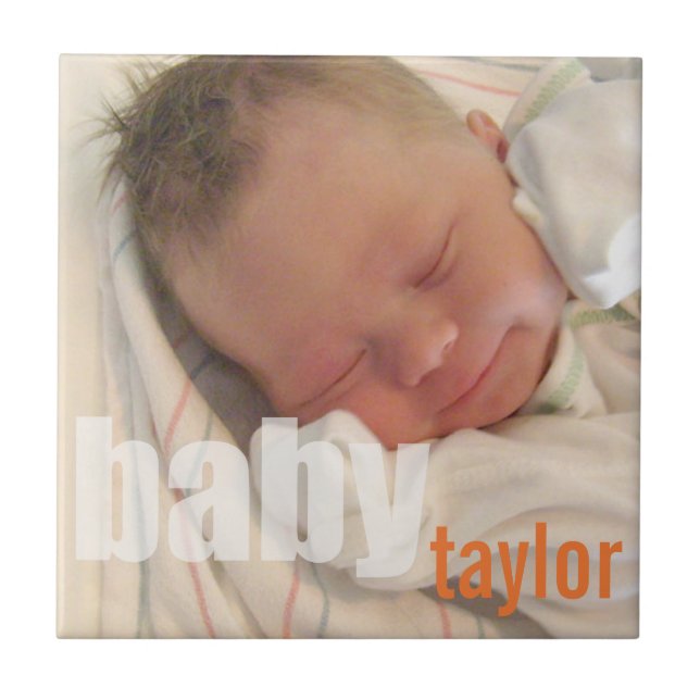 Your newborn baby unisex photo keepsake orange tile (Front)
