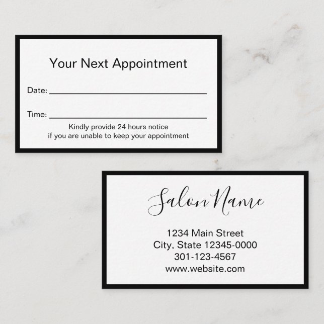 Your Next Appointment Beauty Salon Black and White (Front/Back)