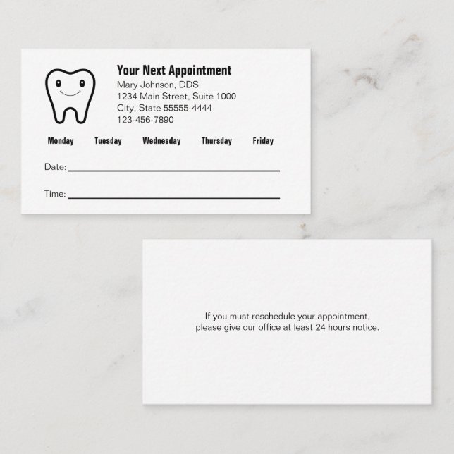 Your Next Appointment Dentist's Office Reminder (Front/Back)