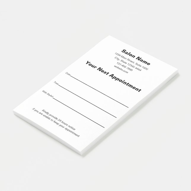 Your Next Appointment Reminder Beauty Salon White Post-it Notes (Angled)