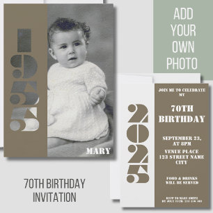 Your old photo born 1955 70th birthday Invitation
