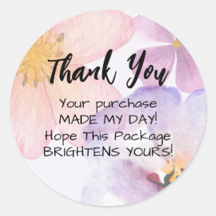 Your Order Made My Day Pastel Watercolor Flower Classic Round Sticker