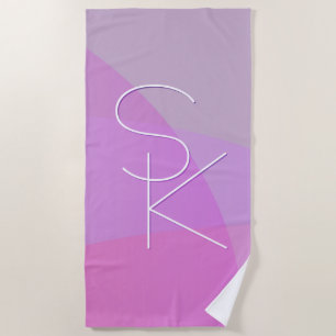 Your Overlapping Initials   Modern Pink Geometric Beach Towel