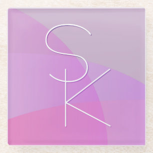 Your Overlapping Initials Modern Pink Geometric Glass Coaster