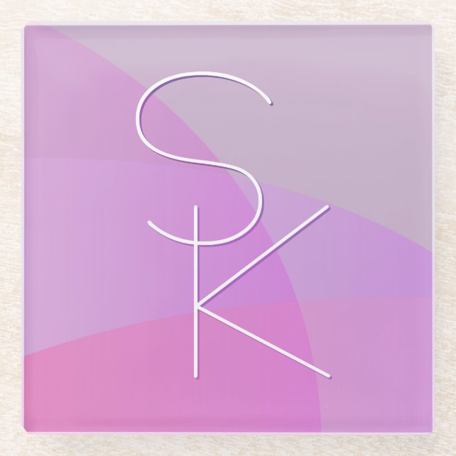 Your Overlapping Initials | Modern Pink Geometric Glass Coaster (Front)
