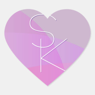 Your Overlapping Initials   Modern Pink Geometric Heart Sticker