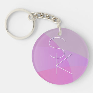 Your Overlapping Initials   Modern Pink Geometric Key Ring