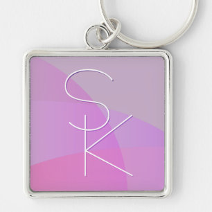 Your Overlapping Initials   Modern Pink Geometric Key Ring
