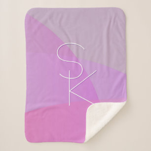 Your Overlapping Initials   Modern Pink Geometric Sherpa Blanket