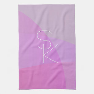 Your Overlapping Initials   Modern Pink Geometric Tea Towel