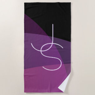 Your Overlapping Initials   Modern Purple & Pink Beach Towel
