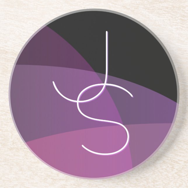 Your Overlapping Initials | Modern Purple & Pink Coaster (Front)