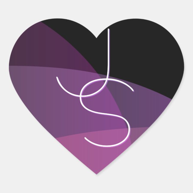 Your Overlapping Initials | Modern Purple & Pink Heart Sticker (Front)