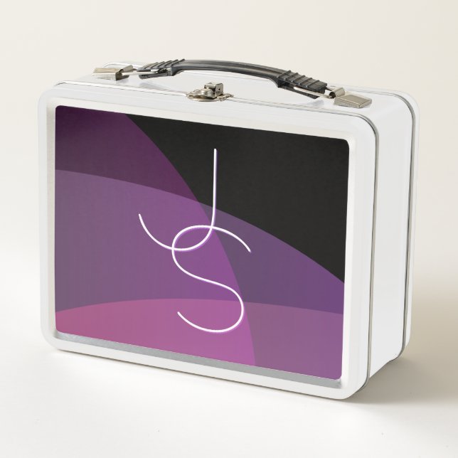 Your Overlapping Initials | Modern Purple & Pink Metal Lunch Box (Front)